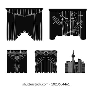 Embroidery, textiles, furniture and other web icon in black style.Curtains, stick, cornices, icons in set collection.