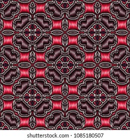 Embroidery texture with geometric ornament. Endless quilt pattern for surface design, textiles, printing, wallpaper, web design, Identity