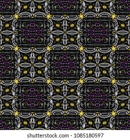 Embroidery texture with geometric ornament. Endless quilt pattern for surface design, textiles, printing, wallpaper, web design, Identity