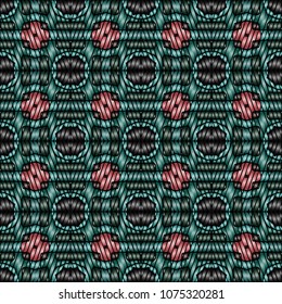Embroidery texture with geometric ornament. Pattern for surface design, textiles, printing, wallpaper, web design, Identity