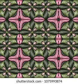 Embroidery texture with geometric ornament. Pattern for surface design, textiles, printing, wallpaper, web design, Identity