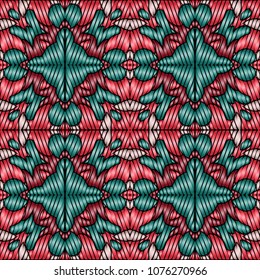 Embroidery texture with geometric ornament. Pattern for surface design, textiles, printing, wallpaper, web design, Identity