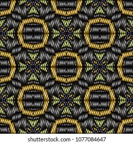 Embroidery texture with geometric ornament. Pattern for surface design, textiles, printing, wallpaper, web design, Identity