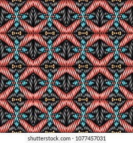 Embroidery texture with geometric ornament. Pattern for surface design, textiles, printing, wallpaper, web design, Identity
