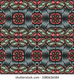 Embroidery texture with geometric ornament. Pattern for surface design, textiles, printing, wallpaper, web design, Identity