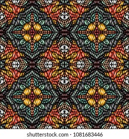 Embroidery texture with geometric ornament. Pattern for surface design, textiles, printing, wallpaper, web design, Identity