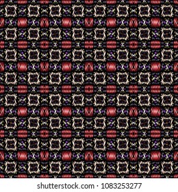 Embroidery texture with geometric ornament. Pattern for surface design, textiles, printing, wallpaper, web design, Identity