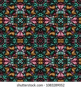 Embroidery texture with geometric ornament. Pattern for surface design, textiles, printing, wallpaper, web design, Identity