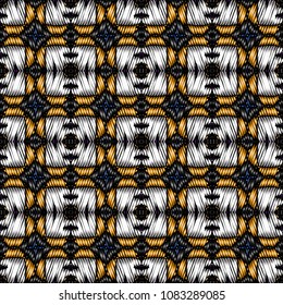Embroidery texture with geometric ornament. Pattern for surface design, textiles, printing, wallpaper, web design, Identity