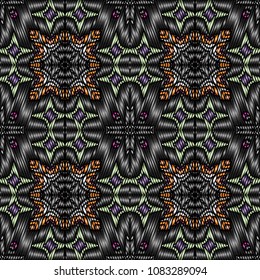 Embroidery texture with geometric ornament. Pattern for surface design, textiles, printing, wallpaper, web design, Identity