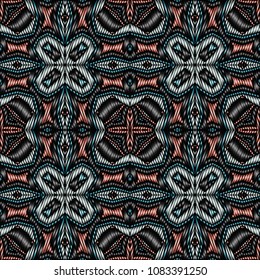 Embroidery texture with geometric ornament. Pattern for surface design, textiles, printing, wallpaper, web design, Identity