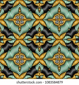 Embroidery texture with geometric ornament. Pattern for surface design, textiles, printing, wallpaper, web design, Identity