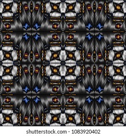 Embroidery texture with geometric ornament. Pattern for surface design, textiles, printing, wallpaper, web design, Identity