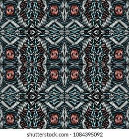Embroidery texture with geometric ornament. Pattern for surface design, textiles, printing, wallpaper, web design, Identity