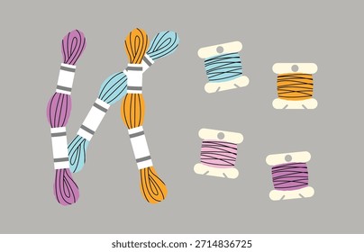 Hilo de bordar sobre un fondo gris, Ilustración vectorial.