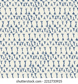 Embroidery Tie Dye Seamless Pattern. Contemporary Watercolor Japan Design. Ink Geometric Art Print. Indigo and White Shibory Needlework Minimalism Background. Ethnic Monochrome Macrame Imitation.