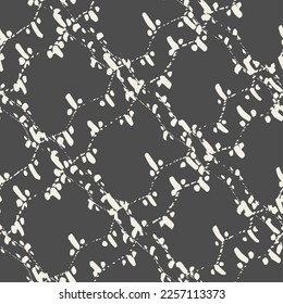 Embroidery Tie Dye Seamless Pattern. White and Black Contemporary Watercolor Japan Design. Shibory Needlework Minimalism Background. Ink Geometric Art Print. Ethnic Monochrome Macrame Imitation.