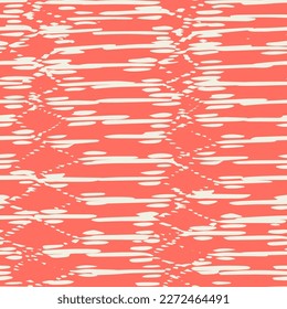 Embroidery Tie Dye Seamless Pattern. Ink Geometric Art Print. Shibory Needlework Minimalism Background. Ethnic Monochrome Macrame Imitation. Rose Red and Beige Contemporary Watercolor Japan Design.
