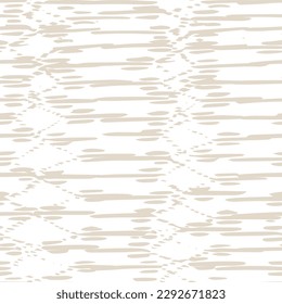 Embroidery Tie Dye Seamless Pattern. Ink Geometric Art Print. Shibory Needlework Minimalism Background. Ethnic Monochrome Macrame Imitation. Beige and White Contemporary Watercolor Japan Design.