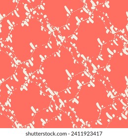 Embroidery Tie Dye Seamless Pattern. Contemporary Watercolor Japan Design. Rose Red and Beige Shibory Needlework Minimalism Background. Ink Geometric Art Print. Ethnic Monochrome Macrame Imitation.