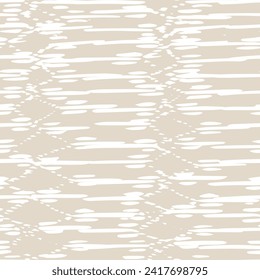 Embroidery Tie Dye Seamless Pattern. Contemporary Watercolor Japan Design. Ink Geometric Art Print. Shibory Needlework Minimalism Background. Beige and White Ethnic Monochrome Macrame Imitation.