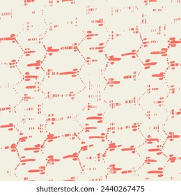 Patrón sin costuras de tinte de lazo de bordado. Imitación étnica monocroma de macramé rojo y beige. Fondo De Minimalismo De Agujas Shibory. Impresión de arte geométrico de tinta. Acuarela contemporánea Japón Diseño.