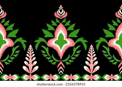 Embroidery title Motif ethnic Ikat seamless textile illustration, print striped ornament pattern, design for wrapping, silk, scarf, wallpaper, background, textile, carpet, rug, texture, hand-draw