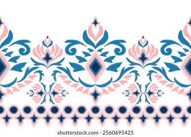 Embroidery title Motif ethnic Ikat seamless textile illustration, print striped ornament pattern, hand-draw design for wrapping, fabric, scarf, wallpaper, background, textile, carpet, rug, texture