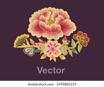 embroidery traditional art floral flower bouquet botanical blossom bloom elements design vector