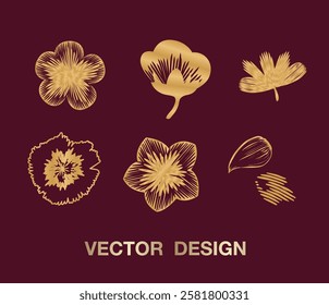 embroidery traditional art gold floral flower bouquet botanical blossom bloom elements design vector beauty abstract