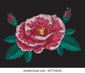 Embroidery trend ethnic floral pattern with red rose on black background. Element for design vector illustration eps 10.