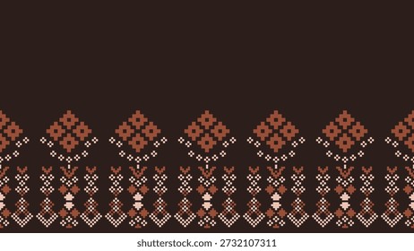 Patrón étnico tribal del bordado con el fondo colorido marrón en el motivo, tela, ikat, geométrico, marrón.