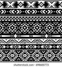 Embroidery vector design. Seamless black and white pattern in tribal style. Traditional ethnic folk motif. Aztec ikat vector background. Abstract geometric art print. hand drawn. Textile design