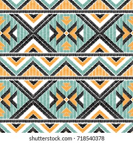 Embroidery vector design. Seamless colorful pattern in tribal style. Traditional ethnic folk motif.Abstract geometric art print. Wallpaper, cloth design, fabric, tissue, cover, textile template.