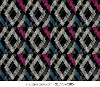 embroidery vector design. Seamless multicolor pattern in tribal style. Traditional ethnic folk motif. Aztec ikat vector background. Abstract geometric art print. hand drawn. Textile design, fabric