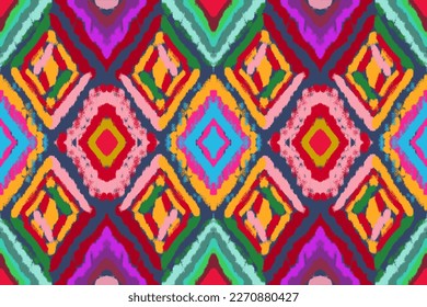 Diseño vectorial de bordado. Patrón multicolor sin foco en el estilo tribal. Motivo tradicional del folk étnico. Fondo vector de ikat azteca. Resumen de la impresión de arte geométrico. dibujado a mano. Diseño textil.