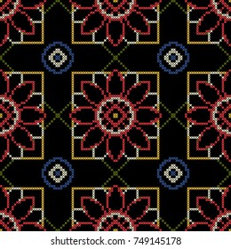 Embroidery vector illustration. Seamless pattern background of black for the expensive ceramic tiles.