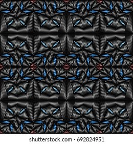 Embroidery vector ornament  with geometric colorful shape.  Endless pattern for ceramic tile, surface design, textiles, printing, wallpaper.