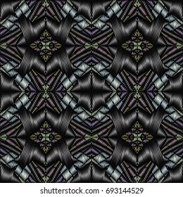 Embroidery vector ornament  with geometric colorful shape.  Endless pattern for ceramic tile, surface design, textiles, printing, wallpaper.