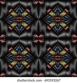 Embroidery vector ornament  with geometric colorful shape.  Endless pattern for ceramic tile, surface design, textiles, printing, wallpaper.