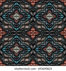 Embroidery vector ornament  with geometric colorful shape.  Endless pattern for ceramic tile, surface design, textiles, printing, wallpaper.