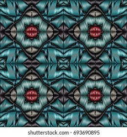 Embroidery vector ornament  with geometric colorful shape.  Endless pattern for ceramic tile, surface design, textiles, printing, wallpaper.