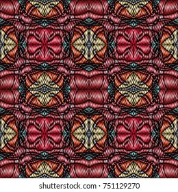 Embroidery vector ornament  with geometric colorful shape.  Endless pattern for ceramic tile, surface design, textiles, printing, wallpaper.