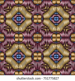 Embroidery vector ornament  with geometric colorful shape.  Endless pattern for ceramic tile, surface design, textiles, printing, wallpaper.