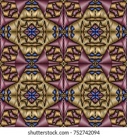 Embroidery vector ornament  with geometric colorful shape.  Endless pattern for ceramic tile, surface design, textiles, printing, wallpaper.