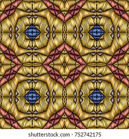 Embroidery vector ornament  with geometric colorful shape.  Endless pattern for ceramic tile, surface design, textiles, printing, wallpaper.