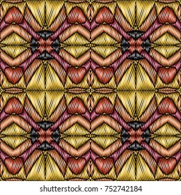 Embroidery vector ornament  with geometric colorful shape.  Endless pattern for ceramic tile, surface design, textiles, printing, wallpaper.