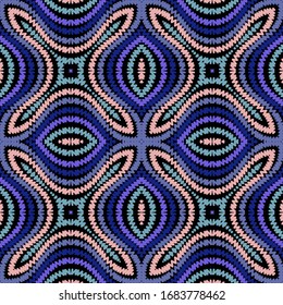 Embroidery  vector seamless pattern. Colorful floral striped background. Tapestry abstract flowers, frames, stripes, wave lines, zigzag, curves. Textured geometric modern ornament. Embroidered texture
