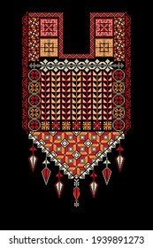 Embroidery vector Tatreez template , Palestinian fashion neck ornament