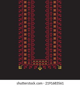 Embroidery vector Tatreez template , Palestinian fashion neck ornament, Traditional Neckline Pattern